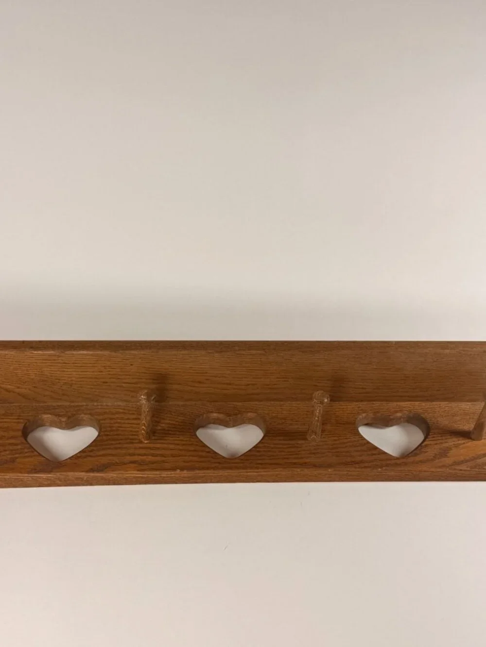 Wooden Wall Coat Rack Heart Cutout Hooks Rustic Oak Pre Owned Good Condition